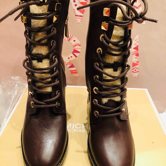Michael Kors Bastian Lace-Up Leather Booties NEW - Picture 2 of 9